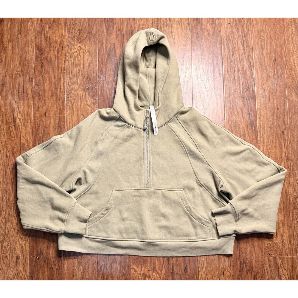Lululemon Scuba Crop Hoodie Womens L/XL Green Sage Oversized 1/2 Zip Sweatshirt